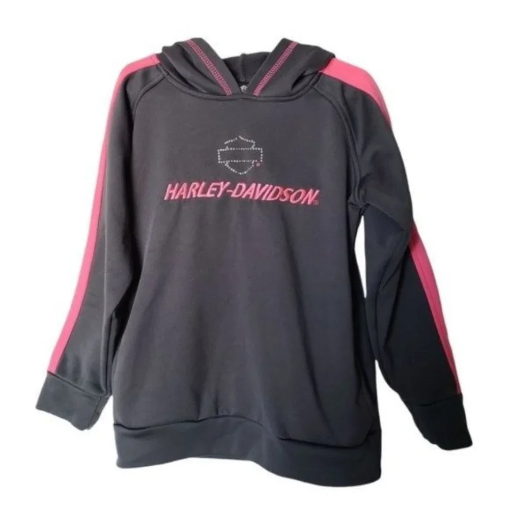 Harley Davidson Sweatshirt Embroidered Logo Rhinestone Girls‎ Kids 6X Years Gray